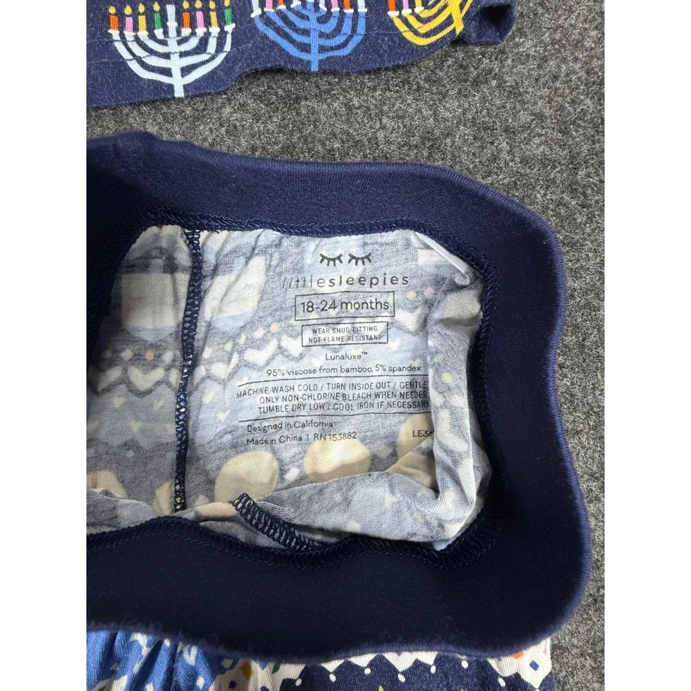 Little Sleepies Pajamas Kids 18-24 Months Blue Hanukkah Lunaluxe Bamboo 3pc Set